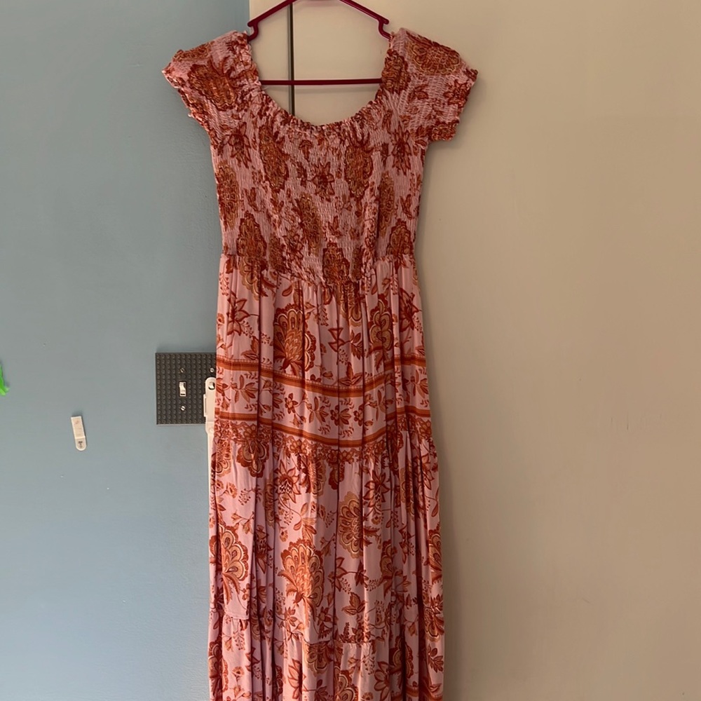 Pink floral maxi dress with ripped top